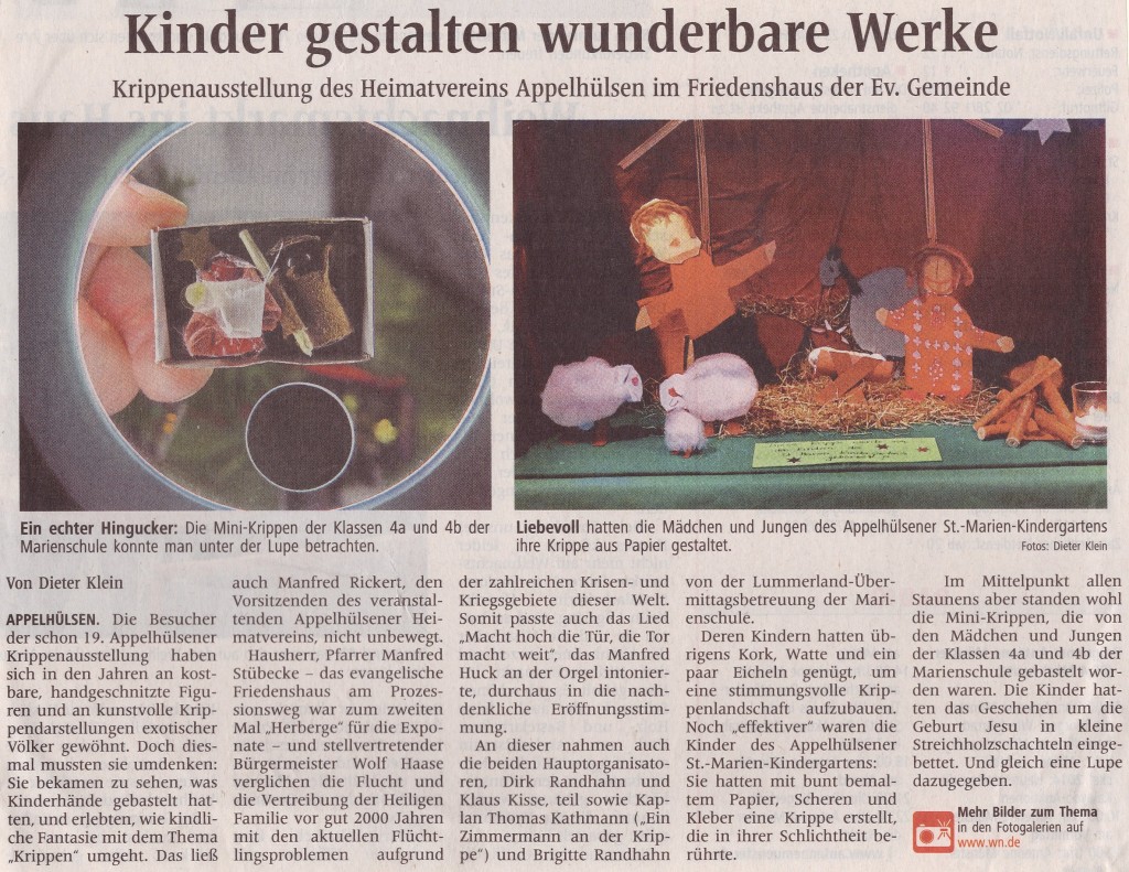 Artikel WN vom 2014_12_10: Kinder gestalten wunderbare Werke