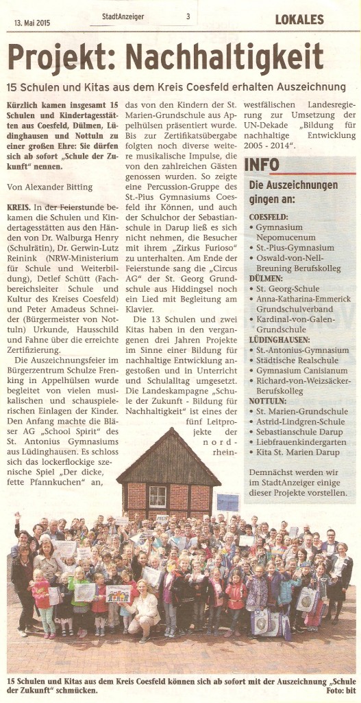 2015_05_13 Stadtanzeiger Bericht Auszeichnungsfeier